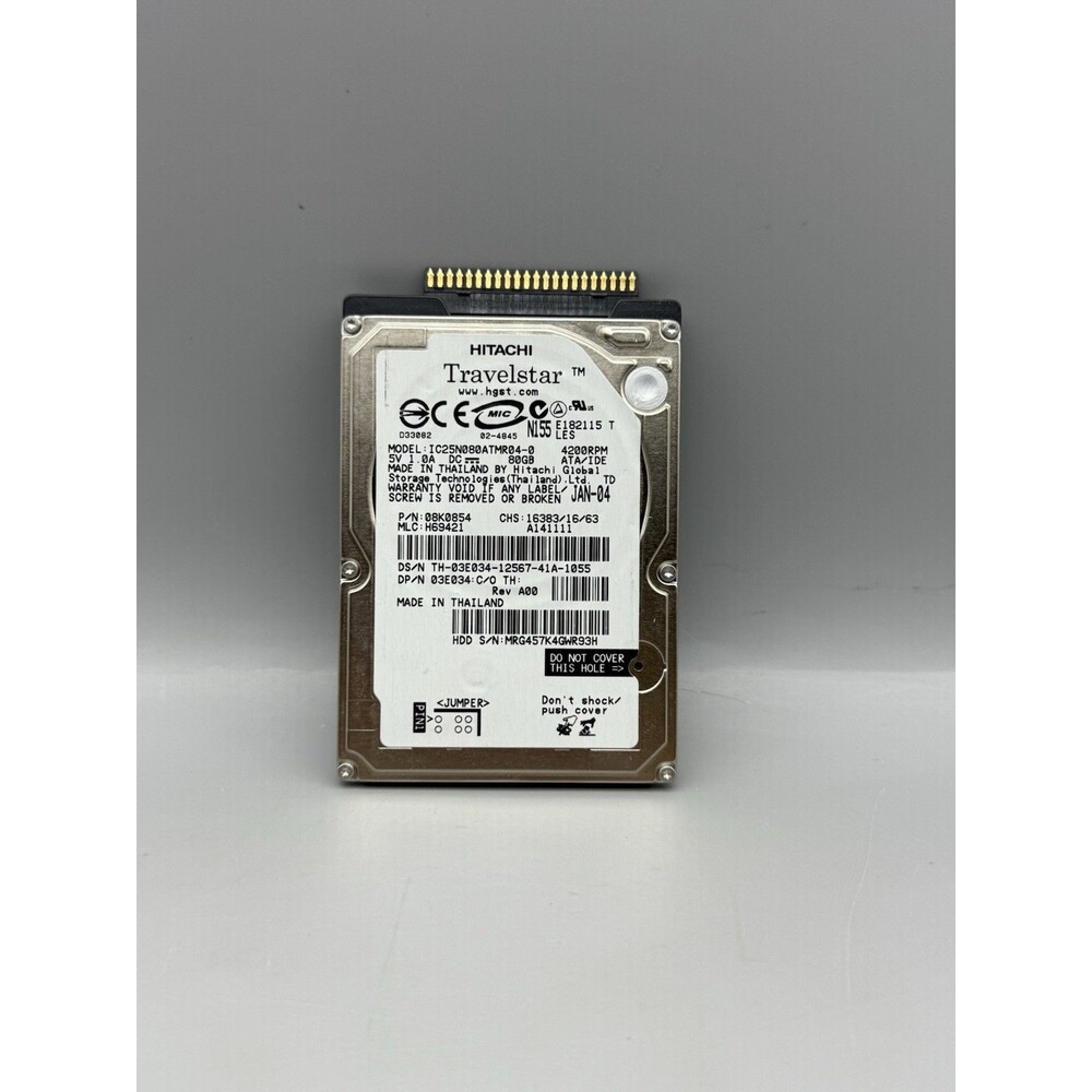 HITACHI IC25N080ATMR04-0, PN 08K0635, MLC H69555, 80GB IDE 2.5 Hard Drive